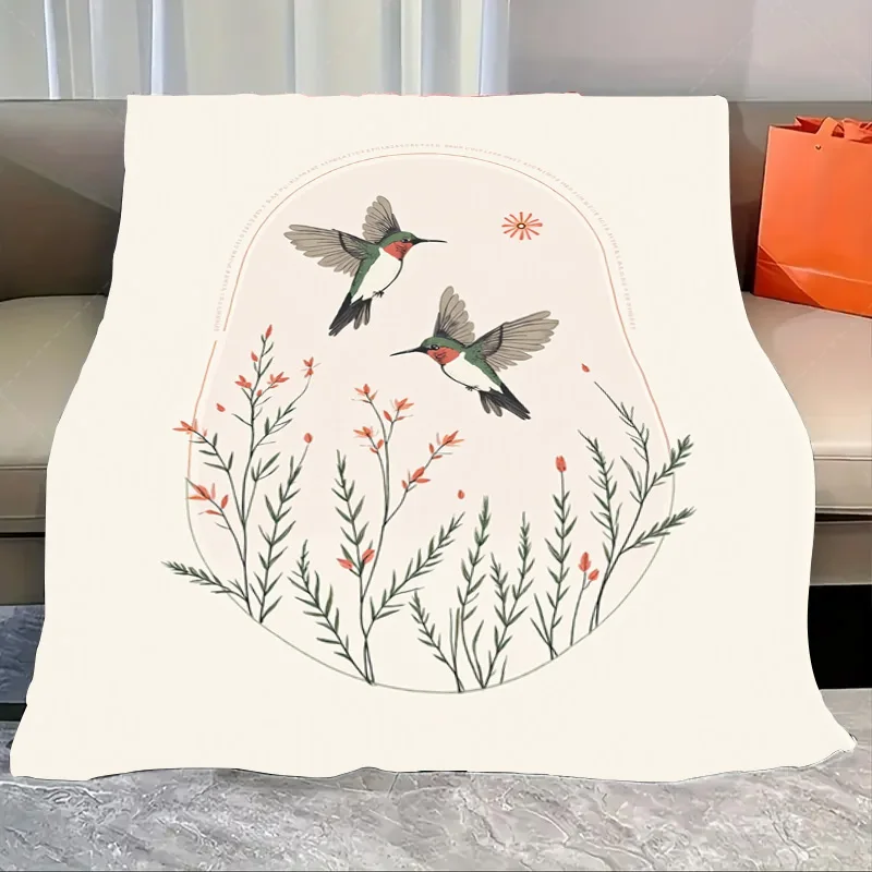 

1 шт. фланелевое одеяло шикарное одеяло с цветочным принтом колибри для уютного декора гостиной