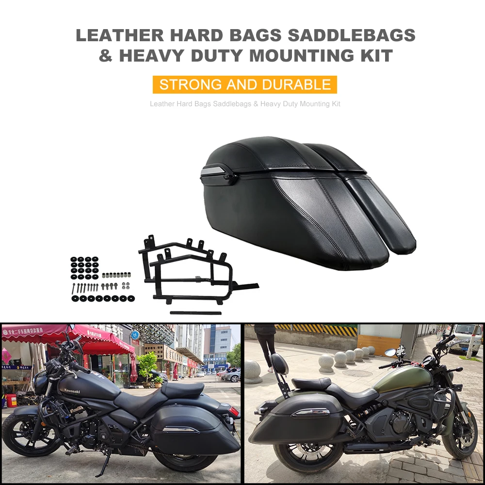 

Leather Hard Bags Saddlebags & Heavy Duty Mounting Kit Fit KAWASAKI Vulcan S 650 VN650