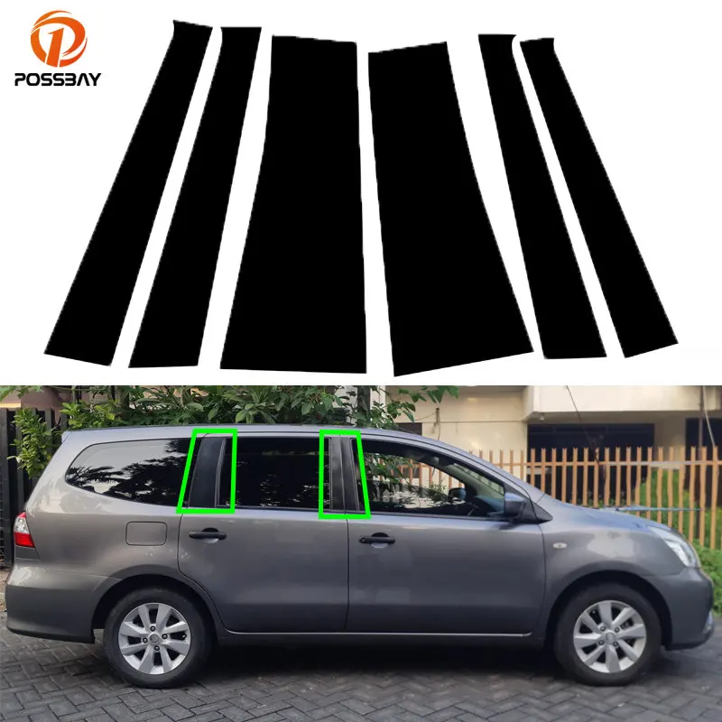 6Pcs Car Pillar Posts Window Pillar Trim Cover Glossy Black Styling for Nissan Grand Livina 2007-2018 Accessories Exterior Parts