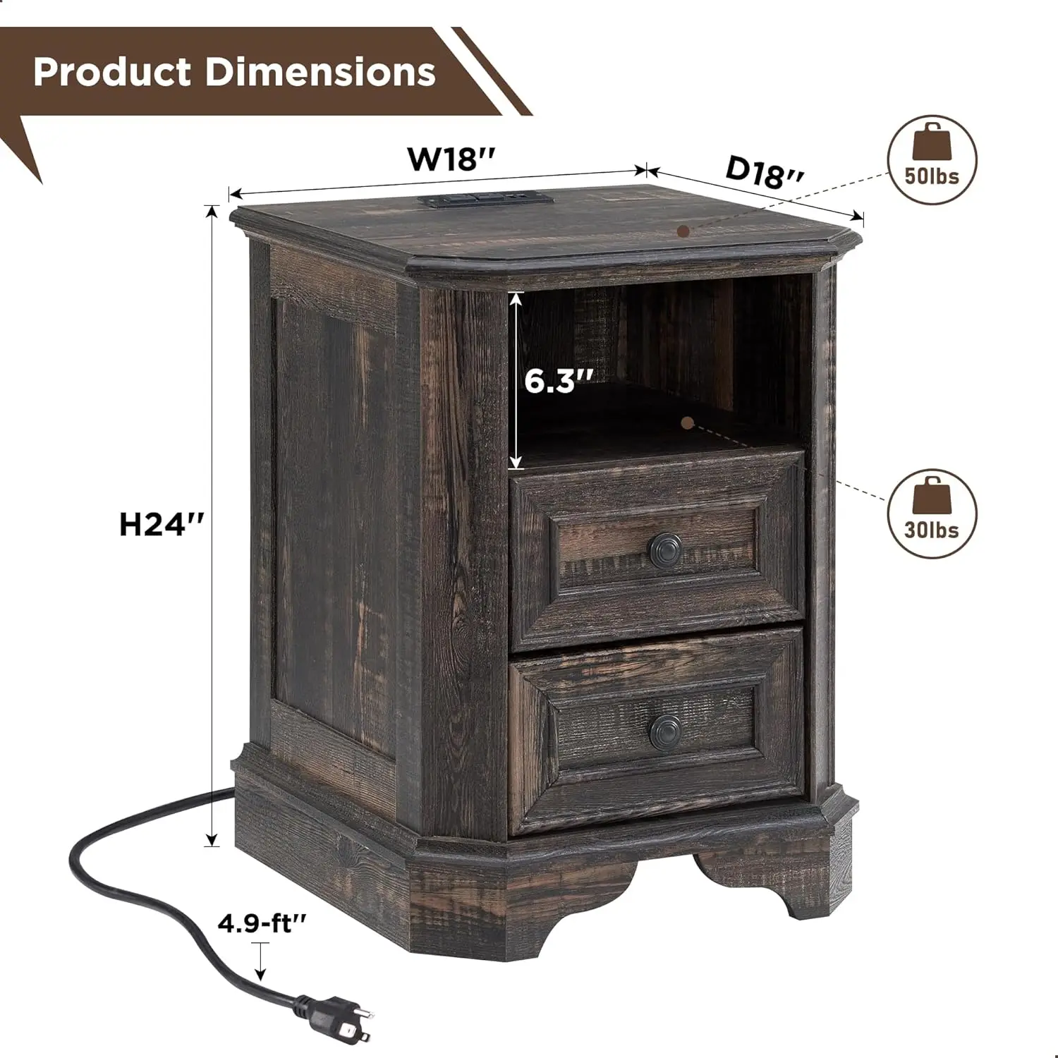 Farmhouse Nightstand with Charging Station, 18