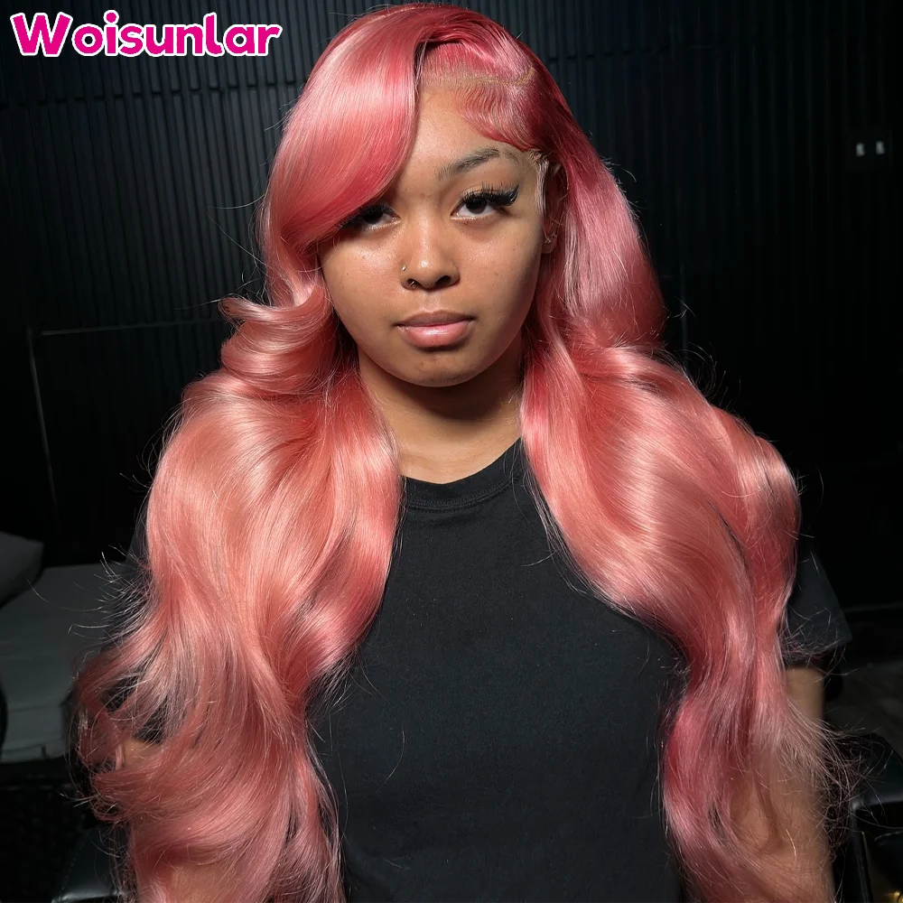 

32 36 inches pink Lace Frontal Wigs human hair 13x4 13x6 Transparent Lace body wave 180% 200% For women Human Hair Wigs 100%