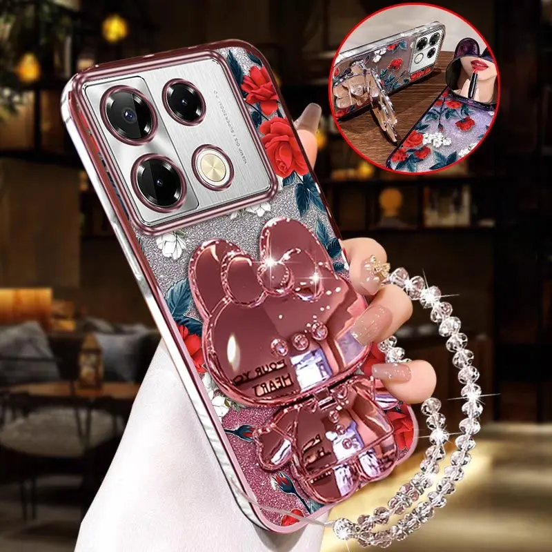 

Note 40Pro Pure flowers Plating Bracelet Holder Phone Case For Infinix Note 40Pro 30Pro 40 30 30Vip 12Pro Spark 10C 7 Cover