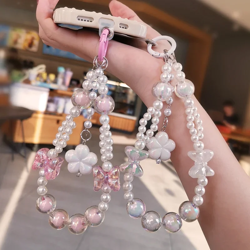 

Женский шнурок, короткая стильная подвеска на запястье, жемчужная цепочка, бант, цветок, подвеска, украшение, Универсальный шнурок для телефона с защитой от потери