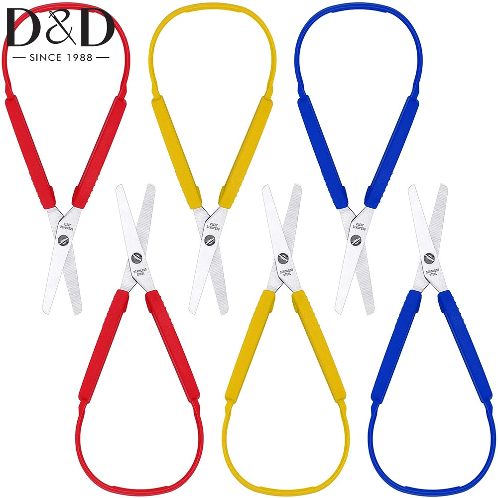 Loop Scissors Colorful Grip Scissors Loop Handle Self-Opening Scissors Adaptive Cutting Scissors for Adults Special Needs 8 Inch