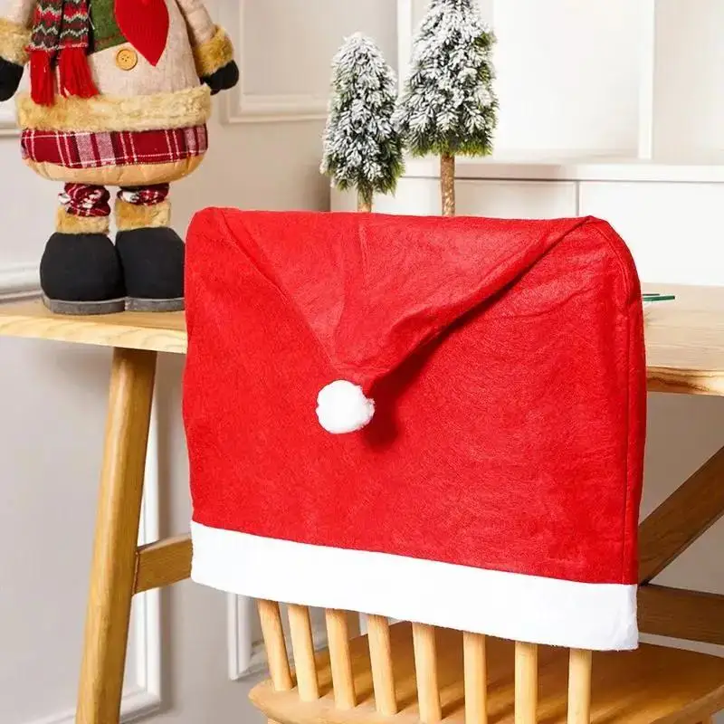 Christmas Red Nonwoven Chair Cover Santa Dining Seat Back Slipcover For Home Table Xmas Holiday Party Decoration Supplies