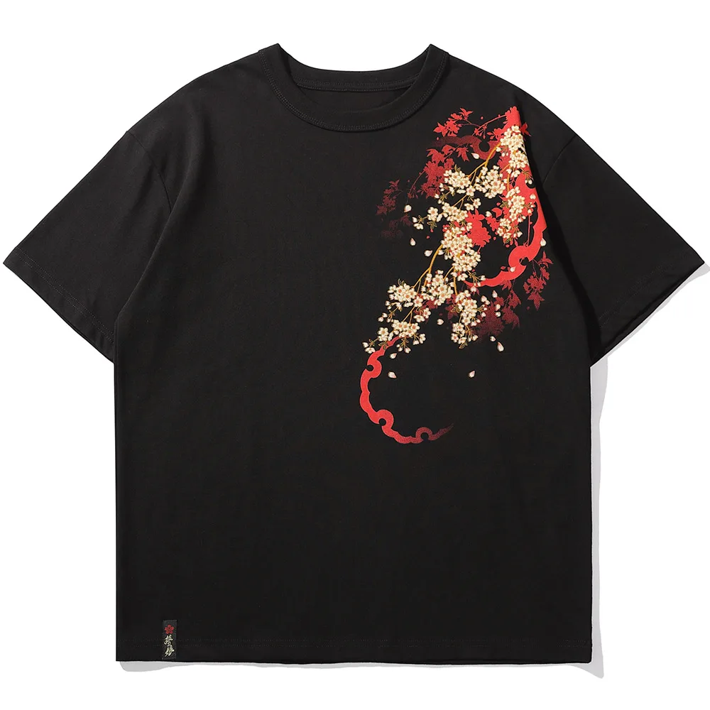 Aolamegs Oversized Men T-shirts Flower Anime Girl Print O-Neck T-shirt Summer Hip HOP Tee Tops Cottons Fashion Loose Streetwear