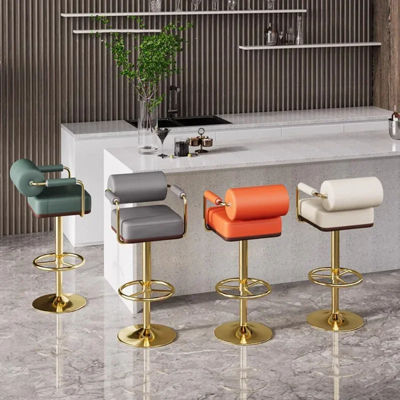 

Modern Luxery Gold Bar Stool Telescopic Metal High Quality Bar Stool Leather Nordic Banqueta Alta Para Cozinha Home Furniture