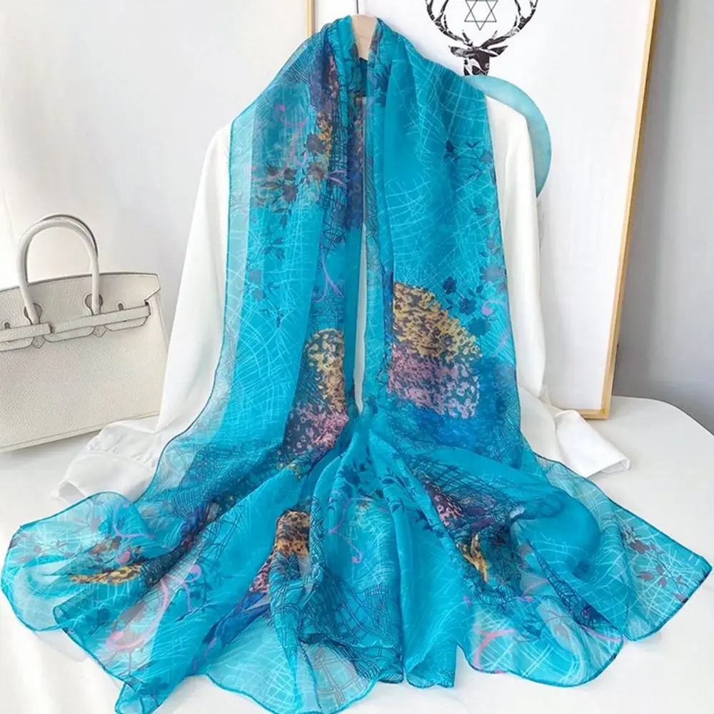 Luxury Print Silk Scarf Women Spring Neck Tie Shawl Wraps Female Hair Hand Oversize Beach Headkercheif Hijab Bandana NEW