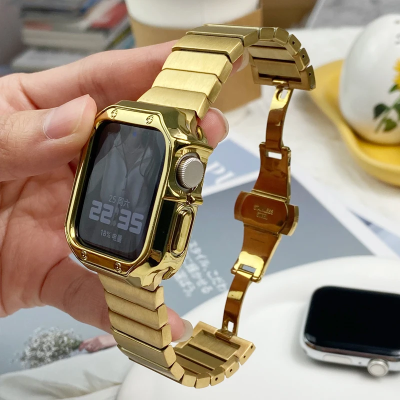 Band+Case For Apple Watch Band Ultra 2 49mm Strap Metal Bracelet Link Correa For Apple Watch 9 8 7 45mm 44mm 42mm 38mm 40mm 41mm