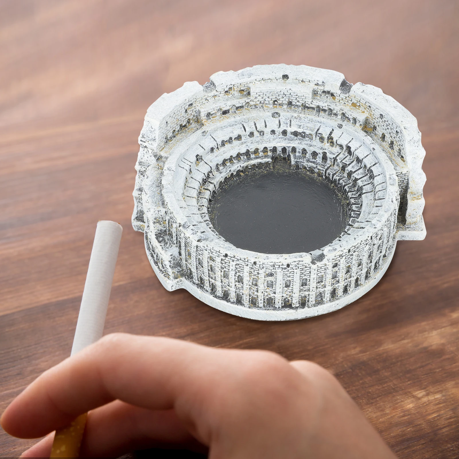

Cement Ashtray Retro Decorative Butt Container Round Desktop Small Office Household Smoke Tray Colosseum Style