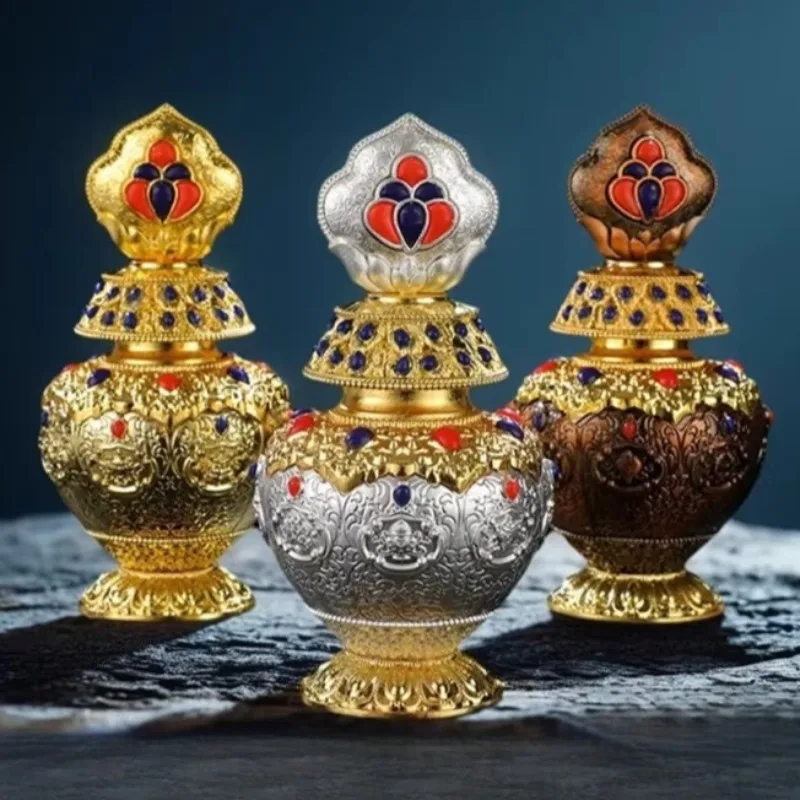 31CM High Alloy Eight Auspicious Bao Bottle Tibetan Decor Indoor Buddhist Tabletop Hall Offering Pure Mind Bottle Ornament