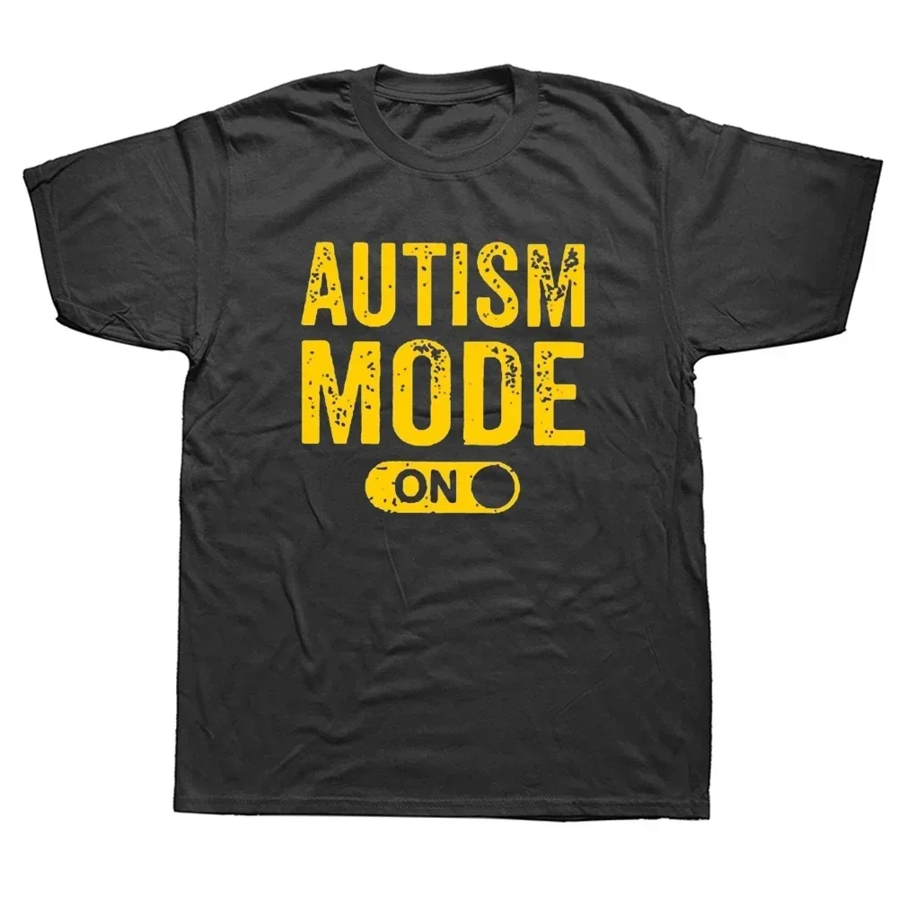 T-shirt drôle en coton à manches courtes pour hommes, avec motif « Mode autisme activé », streetwear, cadeau d'anniversaire, T-shirt de sensibilisation