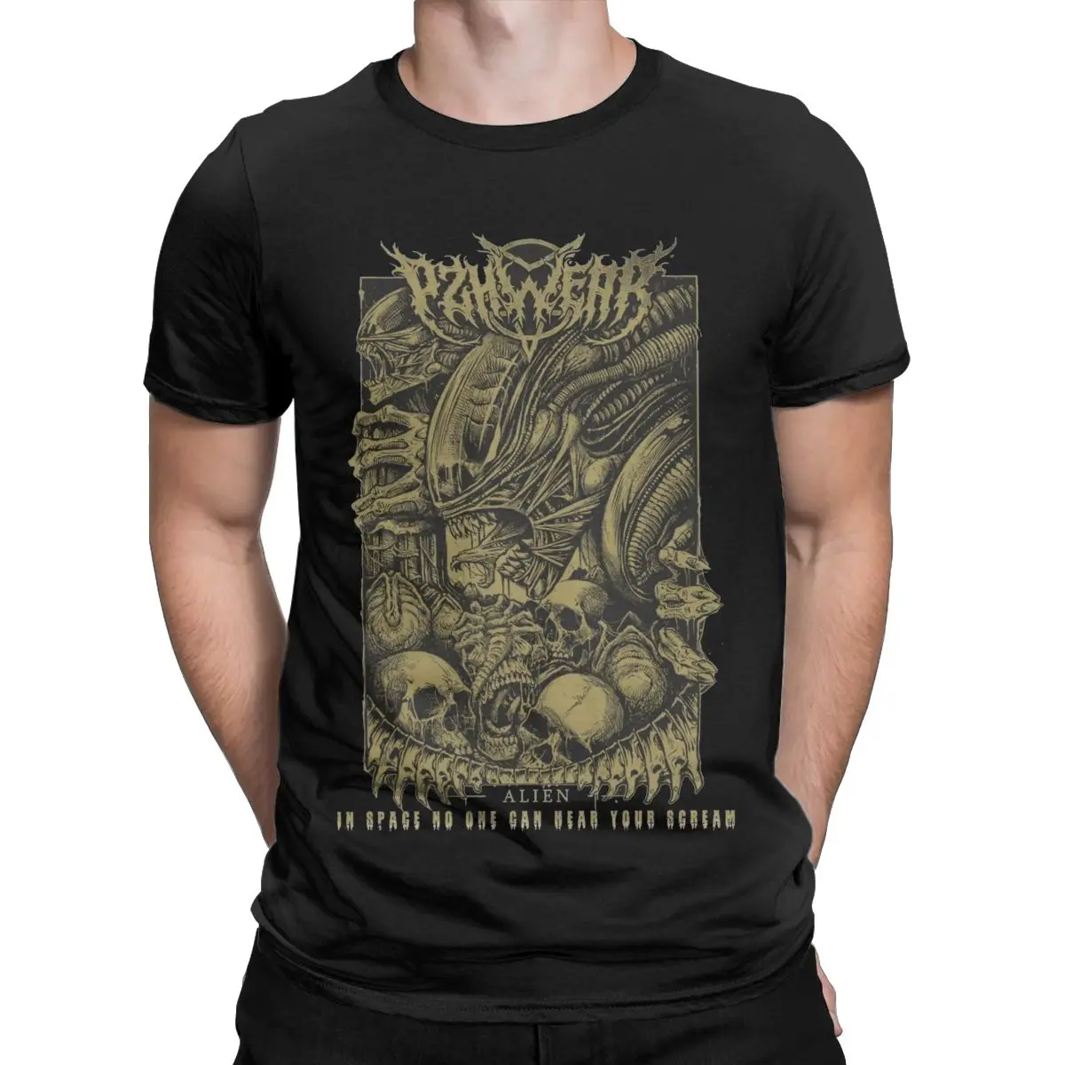 Vintage Alien Xenomorph T-Shirt for Men Crewneck Cotton T Shirts Short Sleeve Tees Classic Tops