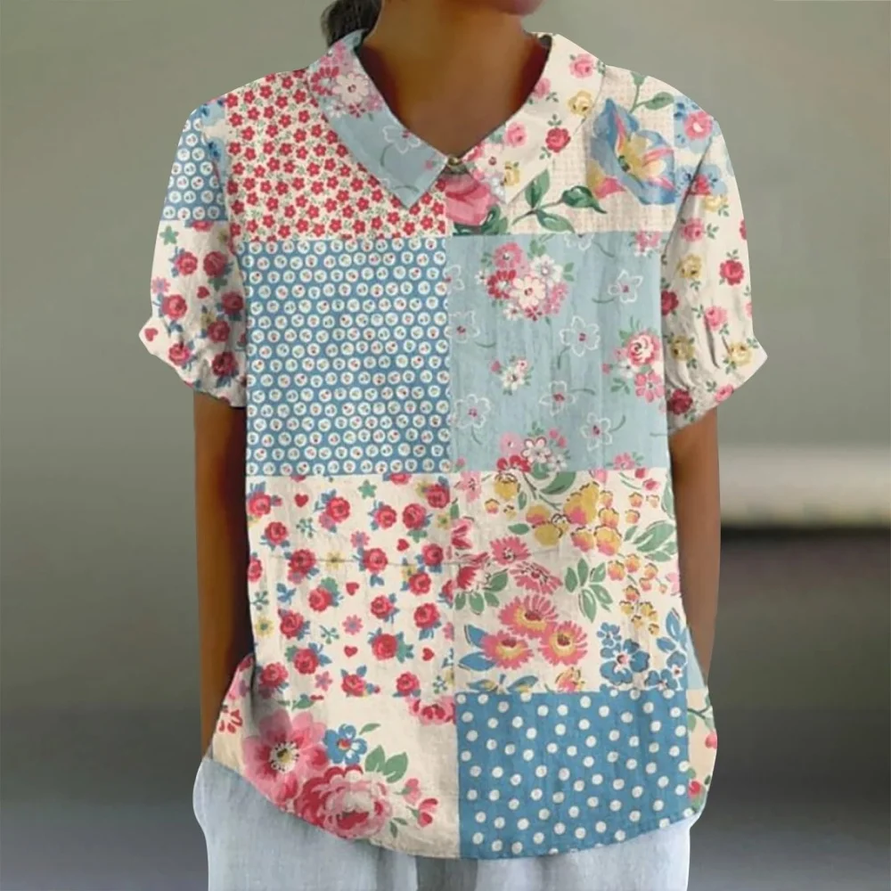 

Summer Women's Tops Floral Print Short Sleeves Outdoor Casual Pullovers Casual Oversized Clothing Fashion Streetwear Blouse