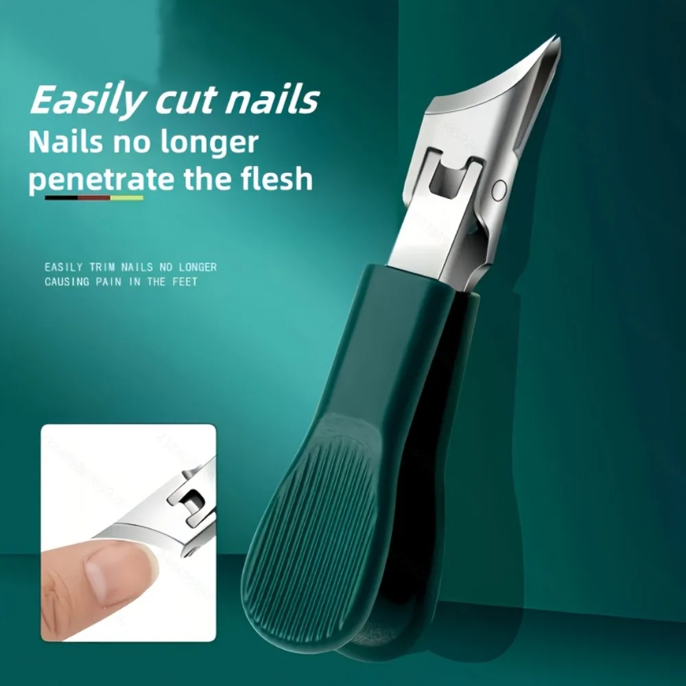 Cortauñas de apertura amplia a prueba de salpicaduras, punta inclinada de acero inoxidable, cortauñas duras y gruesas profesionales, herramientas para uñas