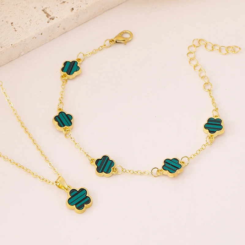 Fashion Luxury Gold Color Flower Leaf Plant Bracelet Set for Women Girl Necklace Wedding Party Adjustable Jewelry gift