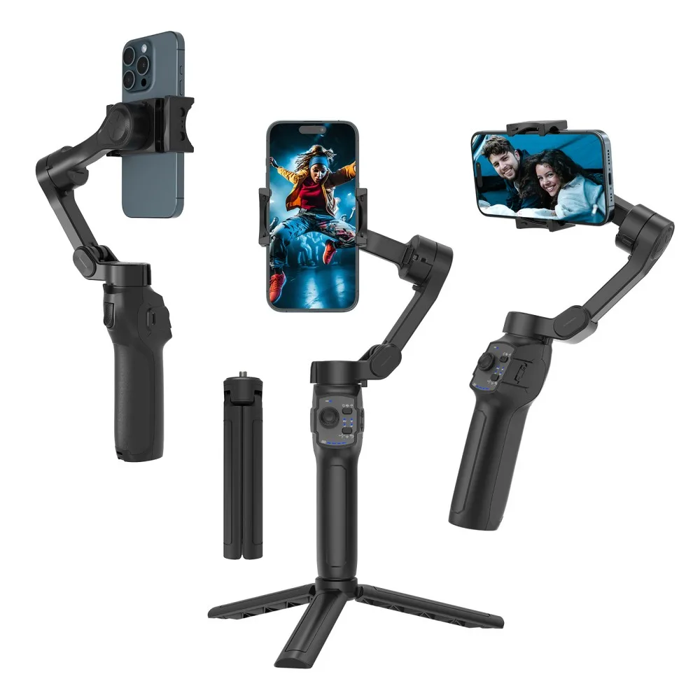 انحراف محمول باليد، مثبت للهاتف المحمول ثلاثي المحاور، مضاد للاهتزاز، وجه ذكي، عصا سيلفي متابعة، مثبت خارجي محمول