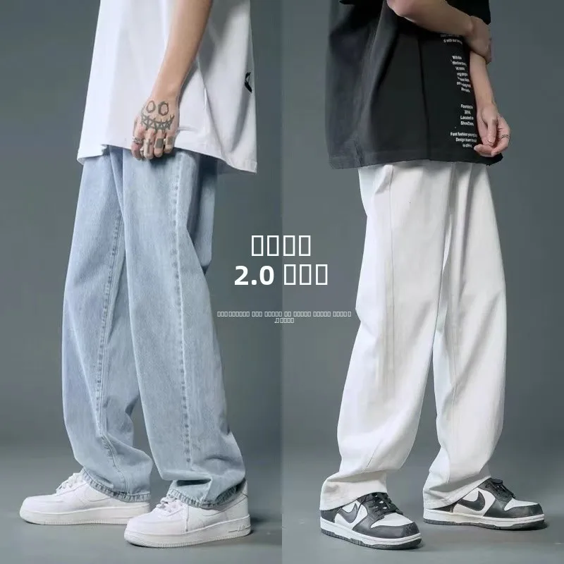 

Loose Straight Leg Men's Jeans 2024 New Sle Casual Long Pants American High Street Faion Wide Leg Trousers for Teens
