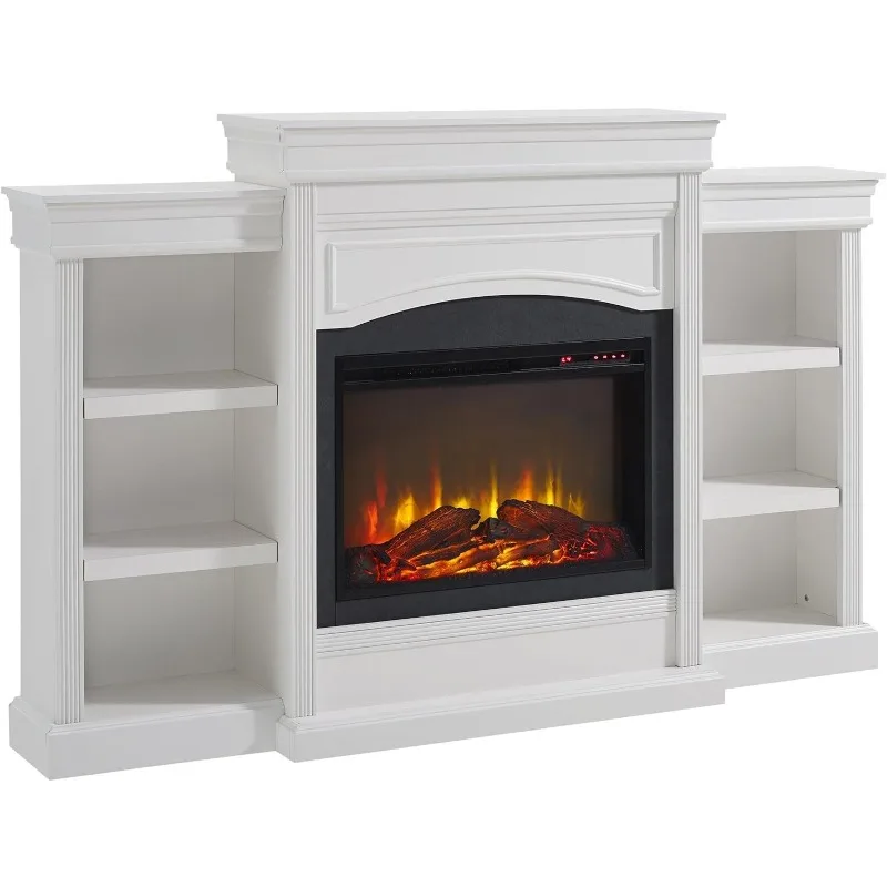 

Inch Electric Fireplace with Mantel, Shelves, Replaceable Fireplace Insert Heater, Remote Control, Timer, Realistic Log