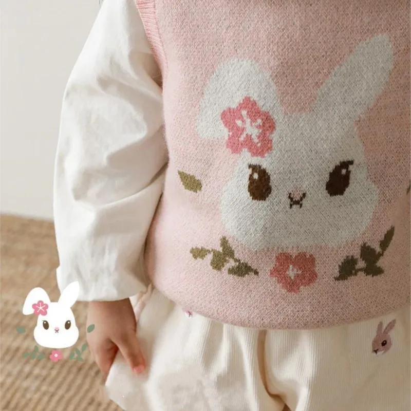 Baby Boy Girl Boy Rabbit Sweater Vest Infant Toddler Child Knitted Waistcoat Spring Autumn Easter Baby Clothes 1-10Y