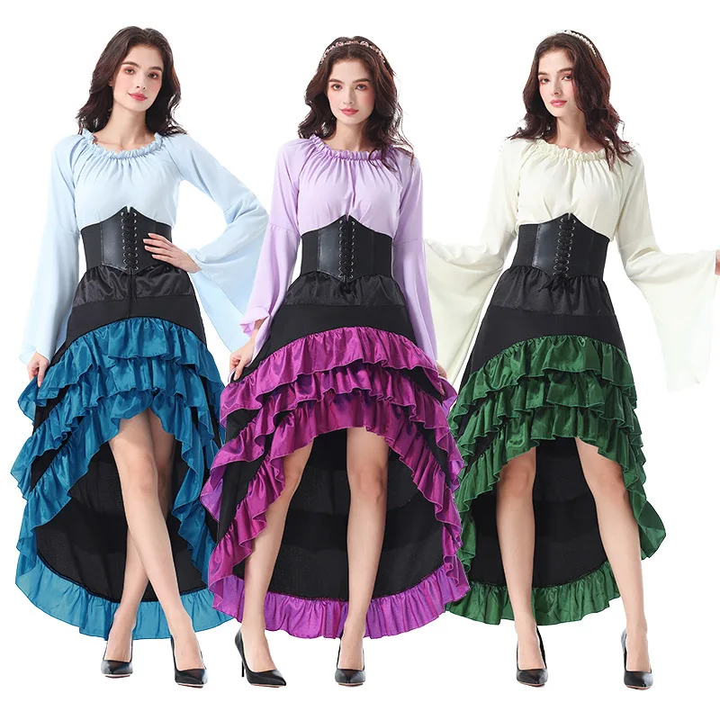 

loween Medieval Sle f-length Skirt with Pleated Waist And Long Tulle Hem ort Front Long Ba A-line Skirt for Women