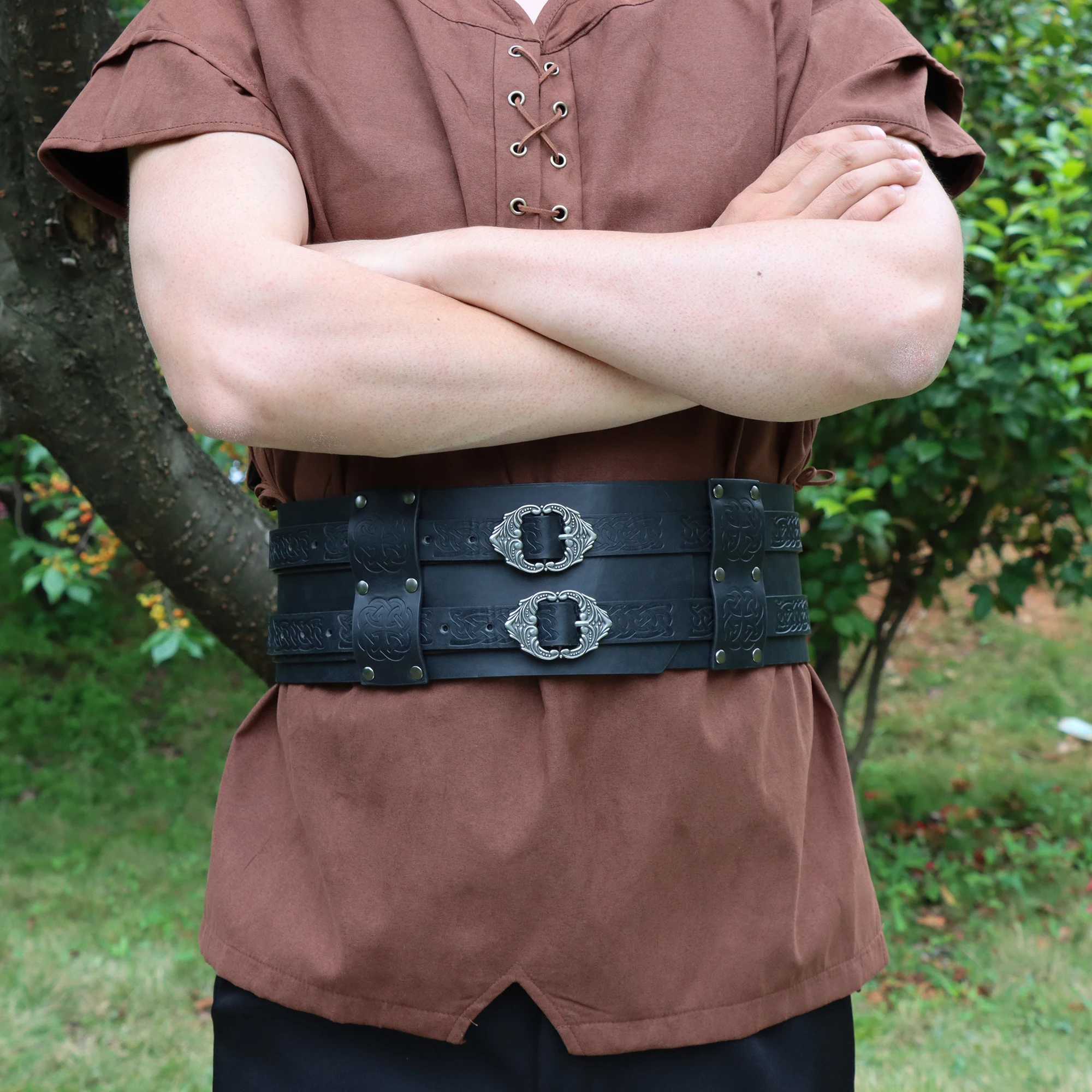 فايكنغ حزام عريض الخصر درع القرون الوسطى فو الجلود المحارب فارس حزام LARP زي للحزب تأثيري #6