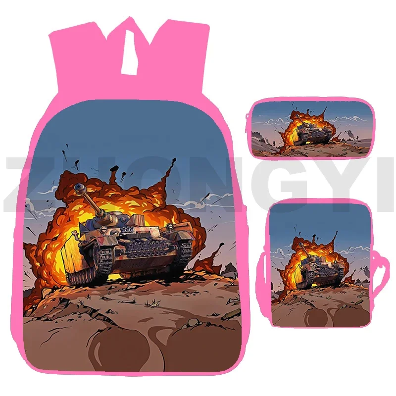 3 Set World of Tanks Game School Backpacks 3D Mens Sport Laptop Gerand Tanks Rucksack Students Cartoon Print War Thunder Bookbag