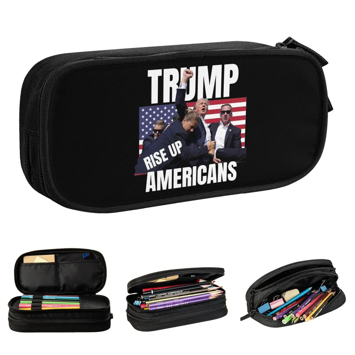 Trump Shot 2024 Pencil Case New MAGA American Flag Pen Box Bag for Student Large Storage School Supplies Gifts Pencilcases