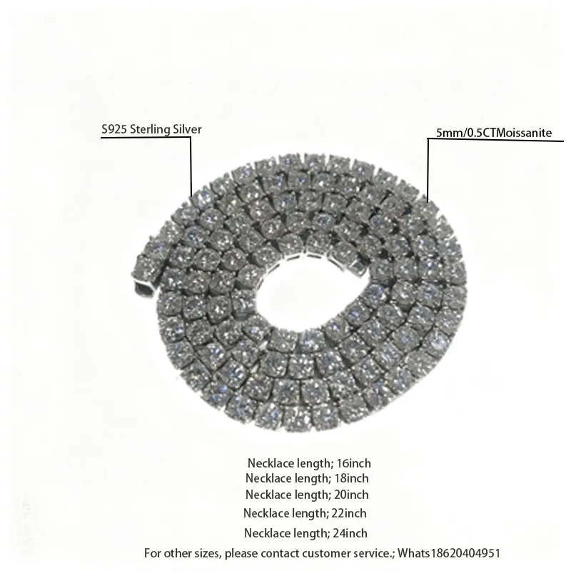 

S925 Sterling Silver Full Iced Out Cuban Link Necklace, 0.5CT 5mm Moissanite Sparkling Chain, New Arrival Hip Hop Jewelry for Me