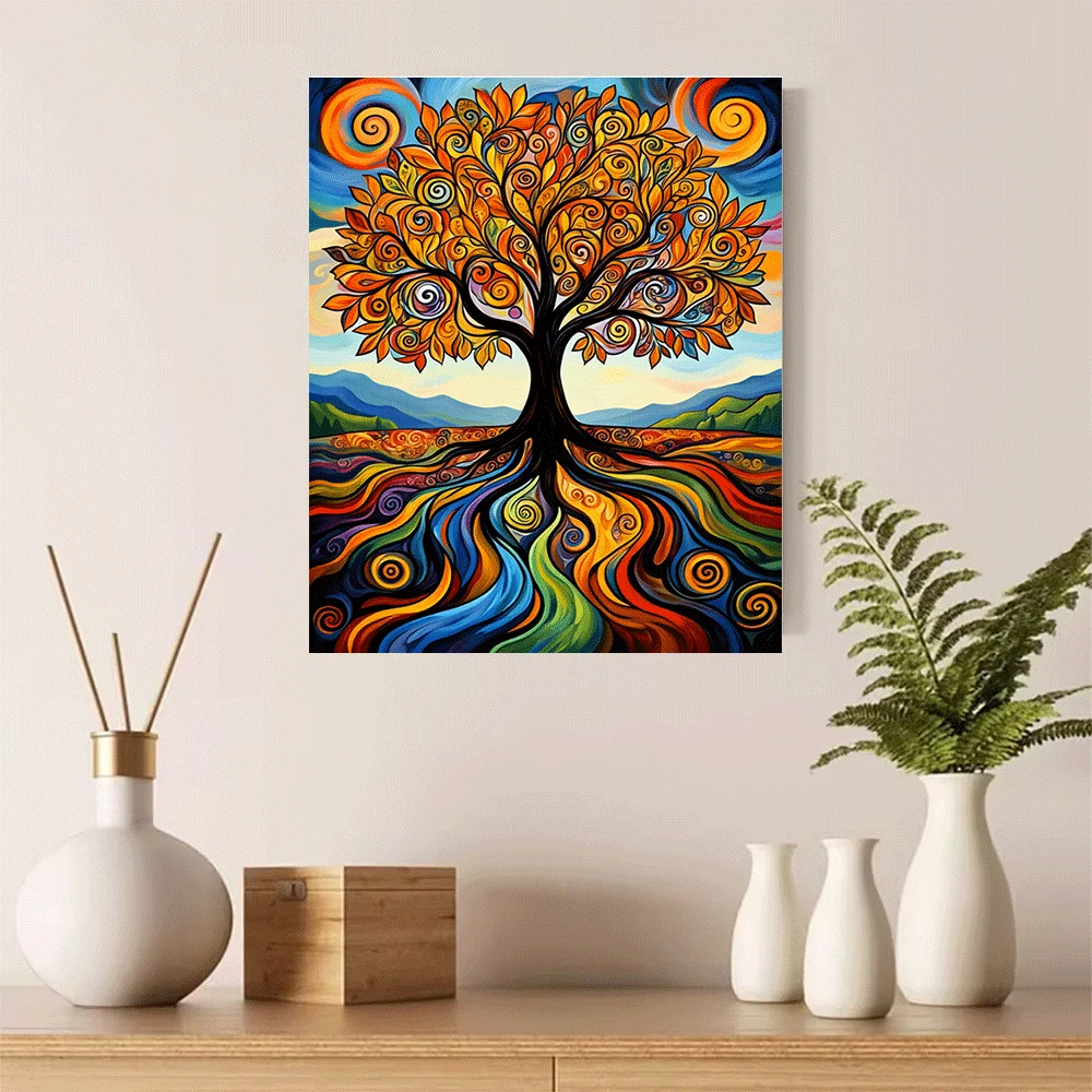 1PC-Unframed Canvas poster wall decoration  Colorful Tree of Life Art Print Vibrant Abstract Nature Poster Wall Decor