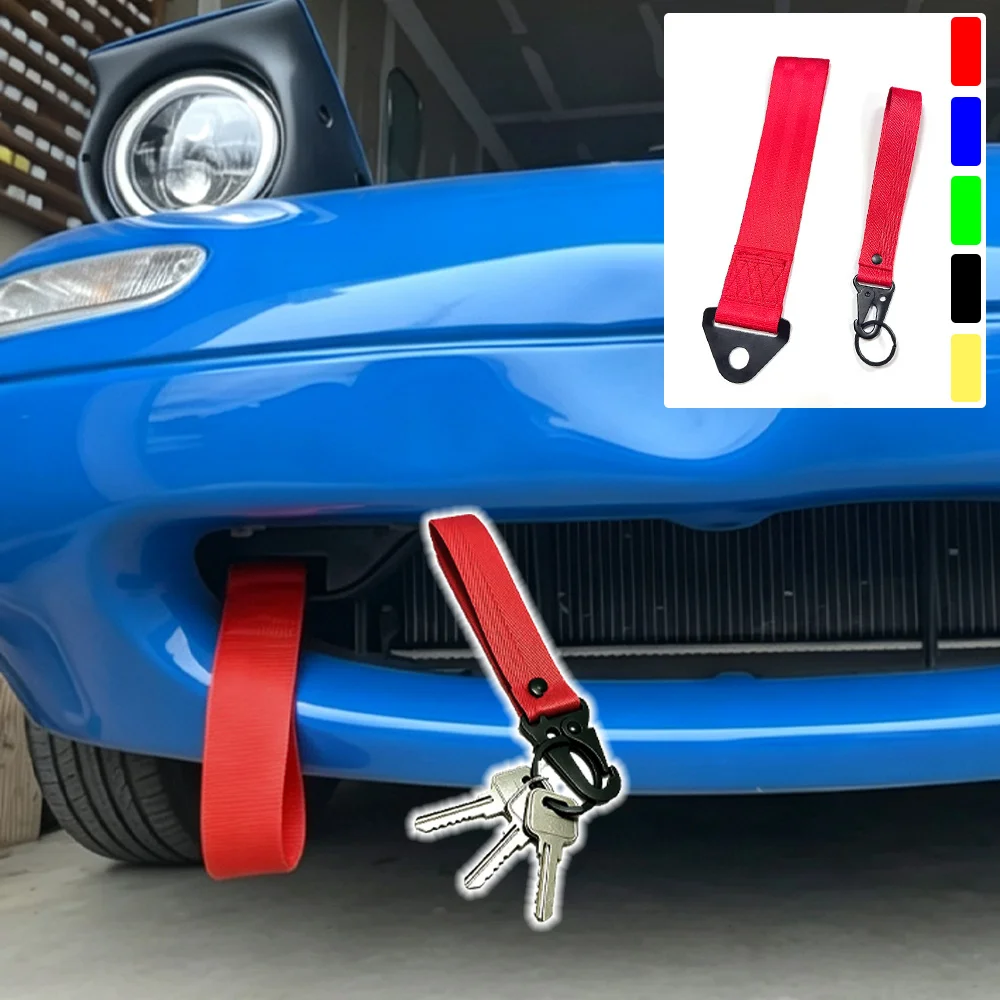 Car Trailer With Nylon Car Towing Strap Plain Color Car Keychain Car Decoration Strap Set