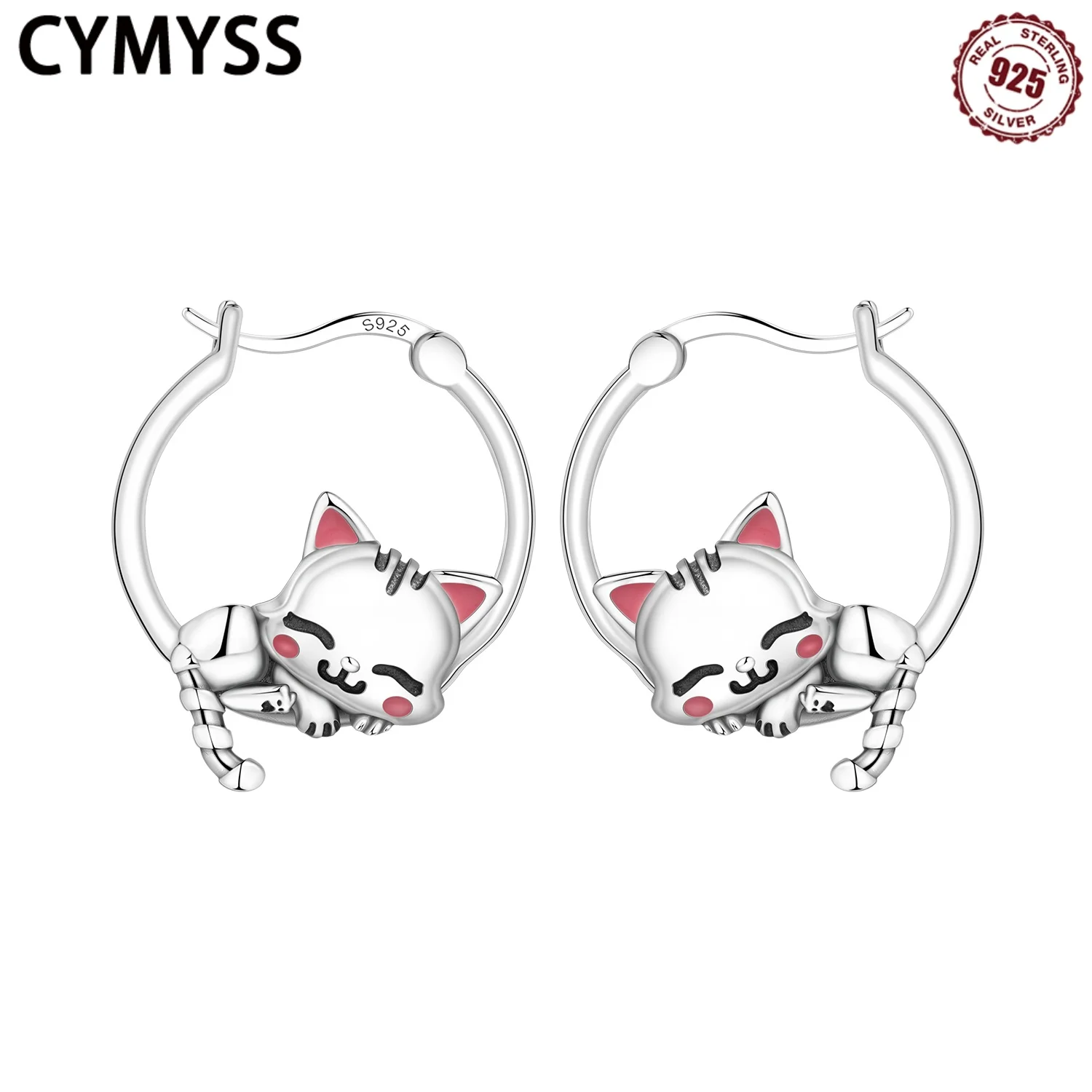 

CYMYSS 2025 NEW 925 Sterling Silver Animal Cute Cat Hoop Earrings Boutique Wedding Birthday Party Gifts Jewelry Women's Earrings