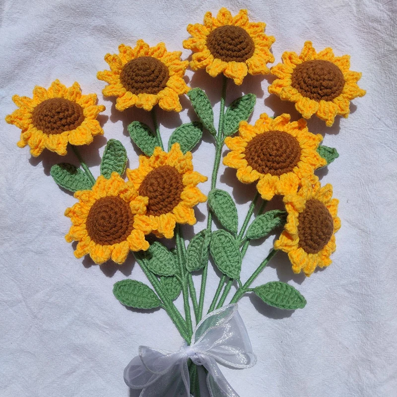 Knitted Artificial Sunflower Fake Flowers Finished  Woven Flower Handmade Simulation Yarn Crochet Home Decor Holiday Gifts