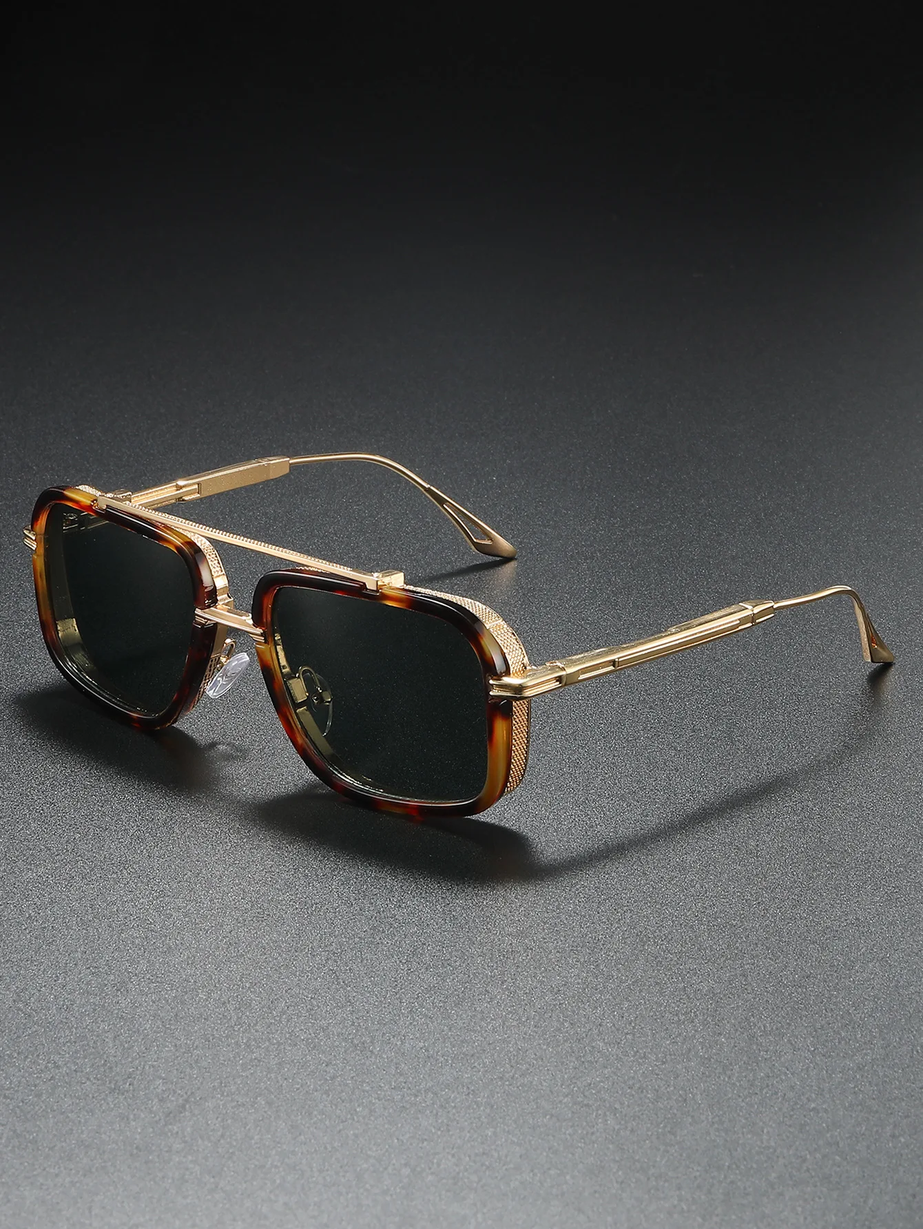 Große Quadratische Sonnenbrille Männer Steampunk Stil Metall Pilot Sonnenbrille Luxus Designer Marke Brillen Fashion Shades Doppel Strahl – Detail 6