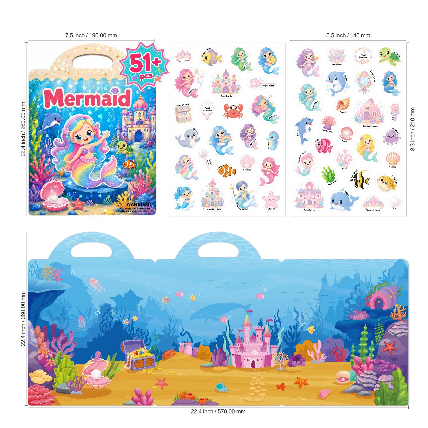 8Pcs Dreamy Mermaid Jelly Sticker Books, Reusable No-residue Portable Educational Toy, Cute Girls Travel Sticker Gift Set