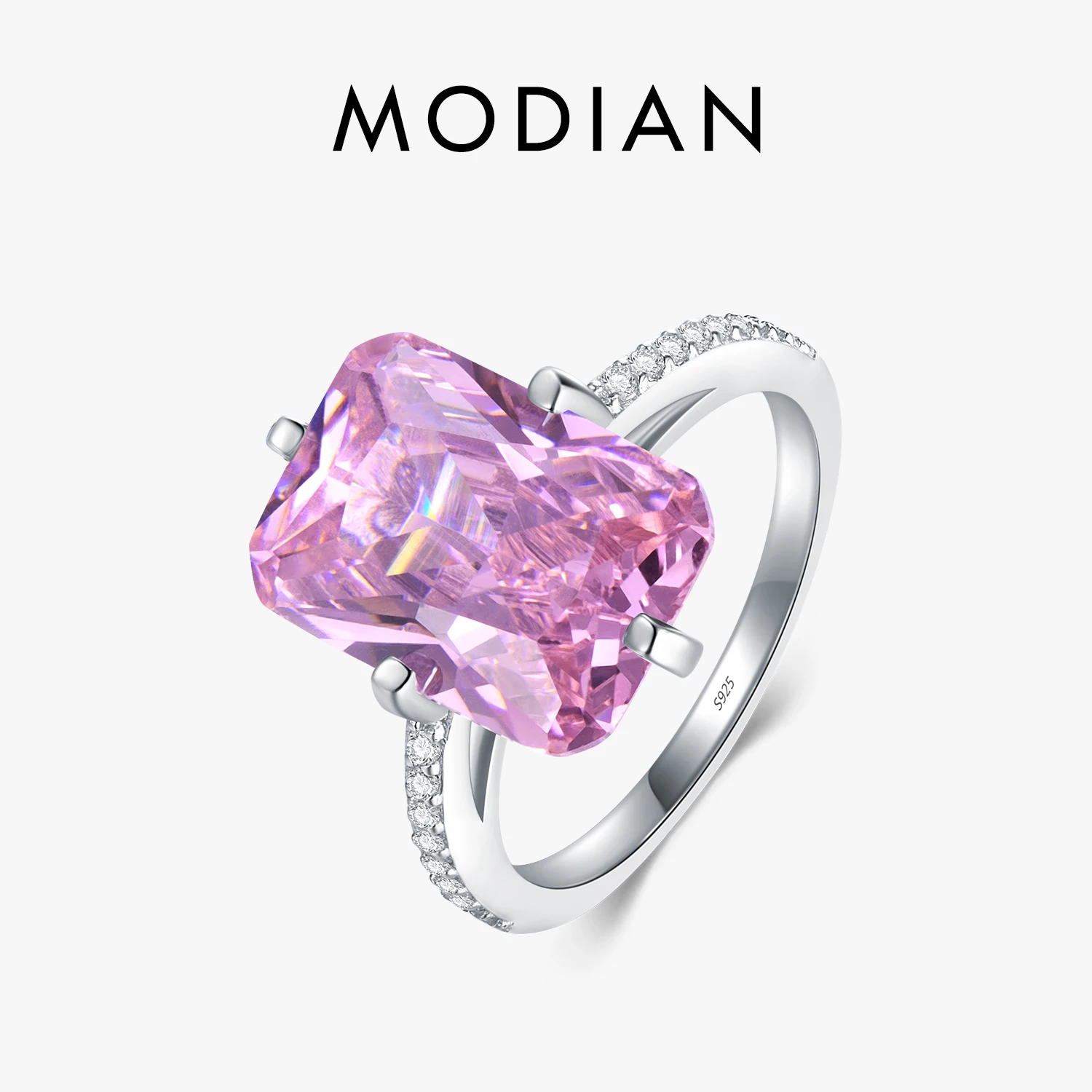 

Женские кольца Modian из стерлингового серебра 100% пробы, Роскошные вечерние кольца с розовым кристаллом для помолвки, украшения для влюбленных подарок