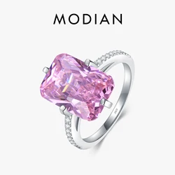 Modian Hot Sale 100% 925 Sterling Silver Luxury Rings Fashion Pink Crystal Party Rings For Women Engagement Jewelry Couples Gift