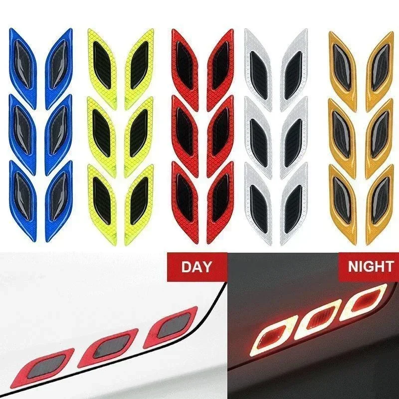 6Pcs/Set Car Reflective Carbon Fiber Sticker 3D Car Styling Reflective Strips Night Safety Warning Reflector Tape