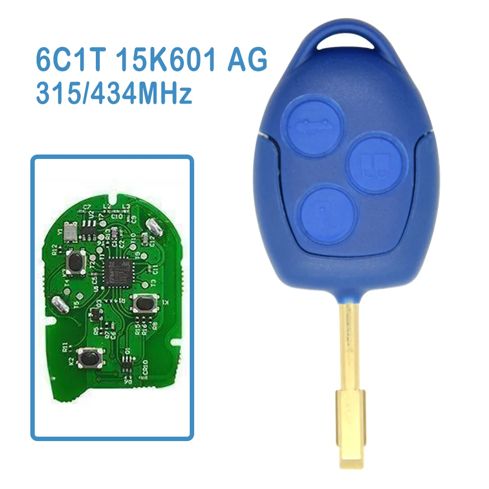 

6C1T 15K601 AG Auto Remote 433MHz 4D63 Chip 6C1T15K601AG 3 Buttons Blue Replace Car Key For Ford Transit MK7 2006-2014