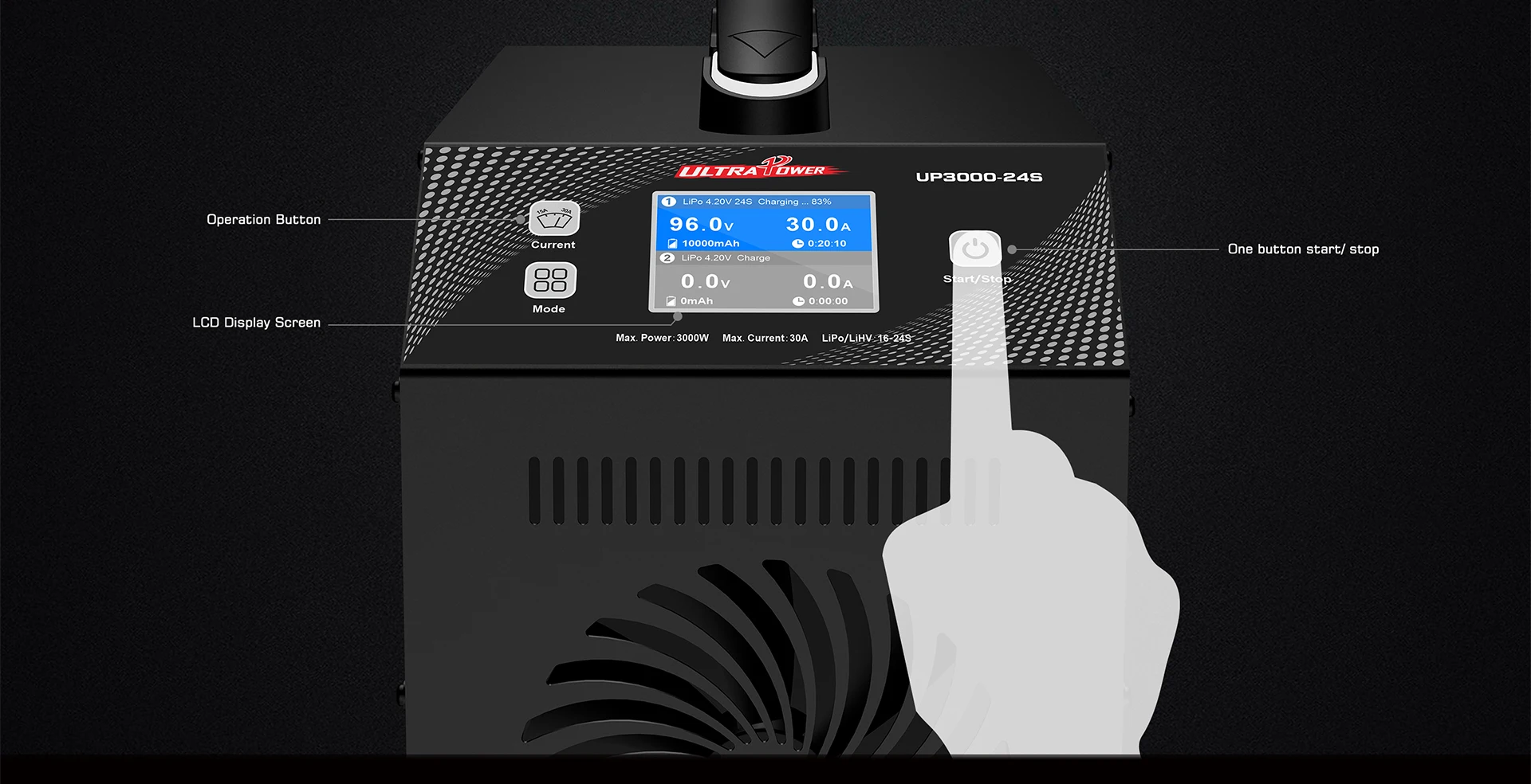 Caricatore per drone UAV con batteria LiPo/LiHV ULTRAPOWER UP3000-24S 3000W 30A 16-24S