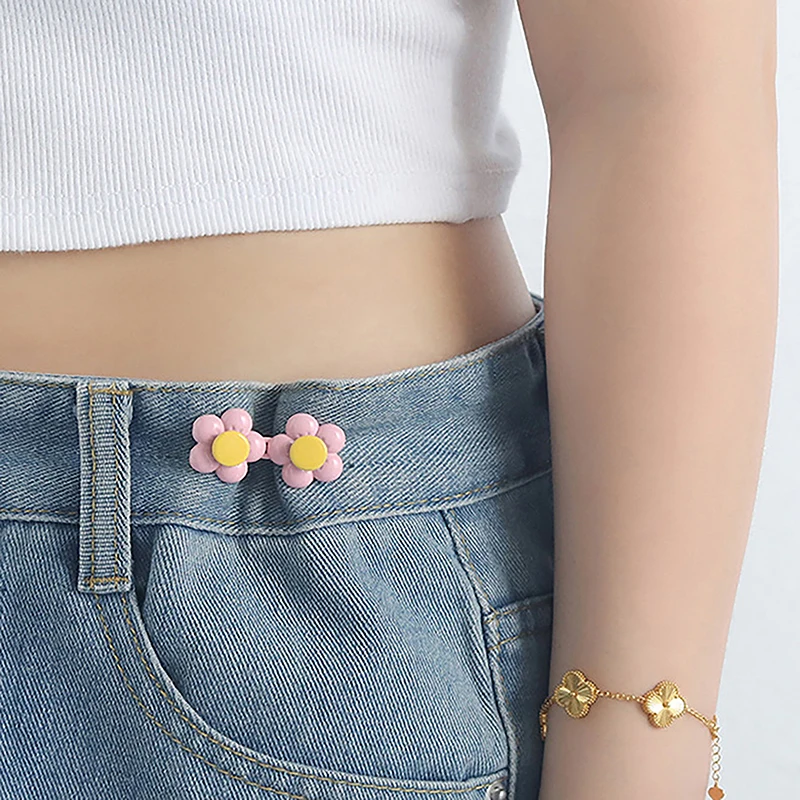 

Candy Color Flower Waist Buckle Nail-free Snaps Removable Pant Clips Adjustable Waist Tightener For Girls Clothing Accessories