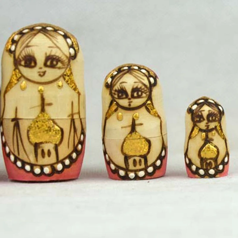 7PCS Matryoshka Dolls Nesting Dolls Handmade Cute Wood Russian Nesting Doll DIY Castle Cute Nesting Dolls