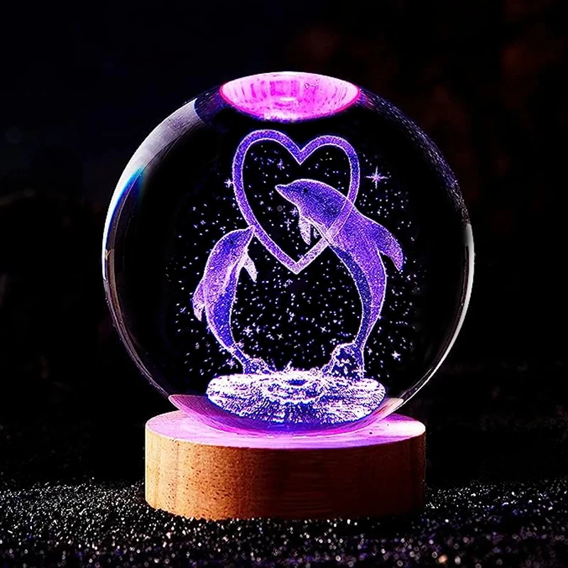 3D Dolphin Crystal Ball Color night light,Birthday girlfriend classmate wife children christmas Valentine\'s Day gift