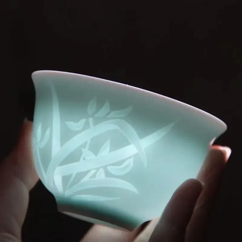 New China Kungfu Teacups Shadow Green/Azure Plum Orchid Bamboo Chrysanthemum Fish Ceramic Longquan Celadon Pu'er Master Tea Cup