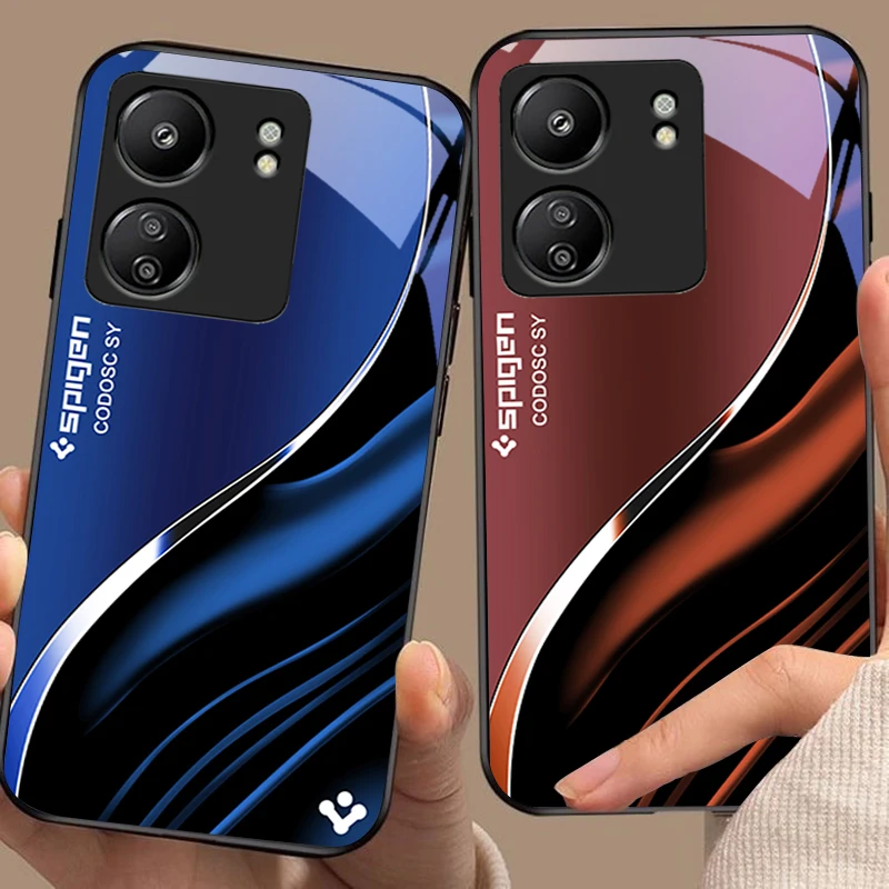 ディープブルーファッション Xiaomi Redmi 13C Note13 12 Pro Plus 5G Note 9 13T Pro POCO X6 F5 F6 黒強化ガラス電話ケース