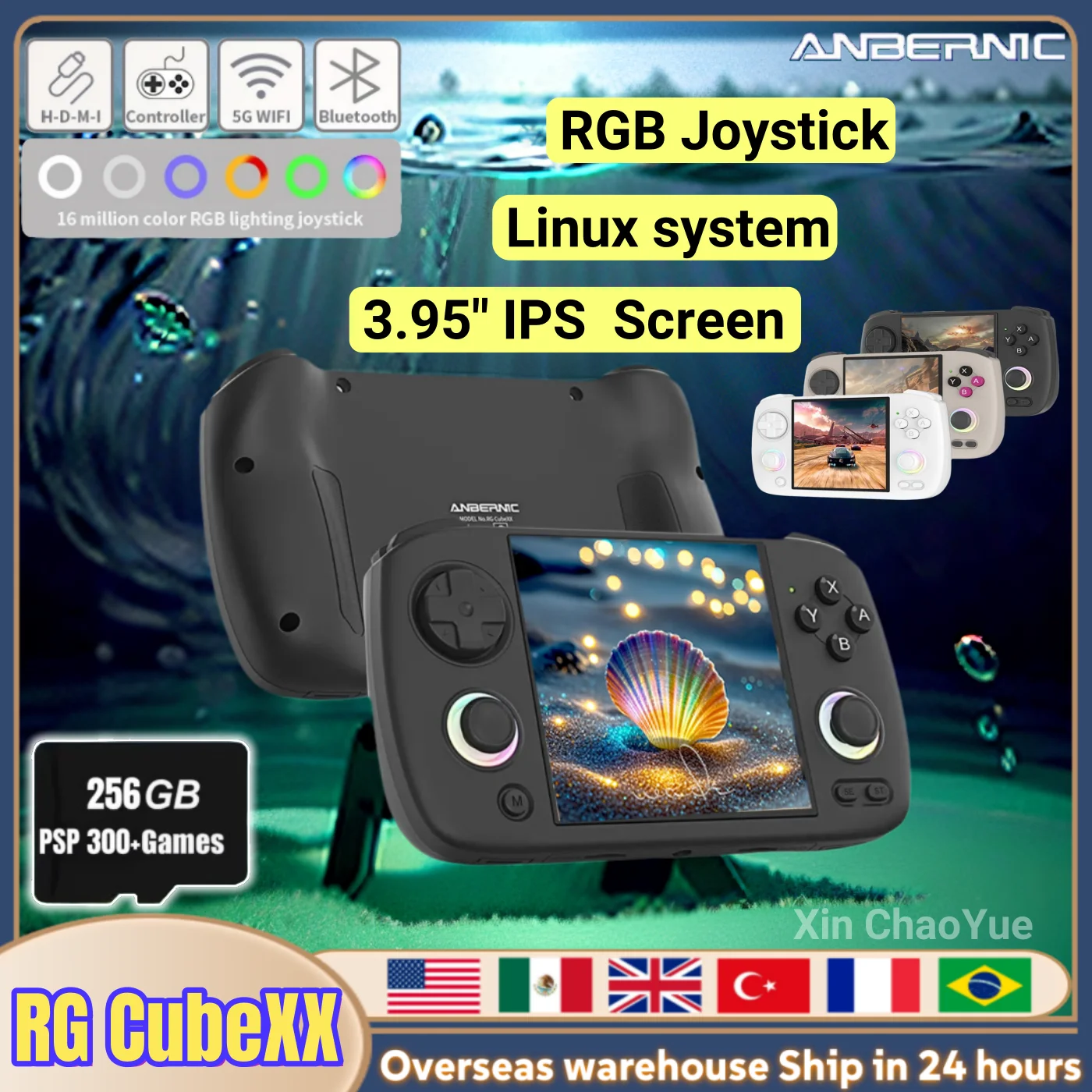 ANBERNIC RG CubeXX Handheld Game Console 3.95 Inch IPS Screen Linux System RG Cube XXSupports 5G WiFi Bluetooth and TV HD Output