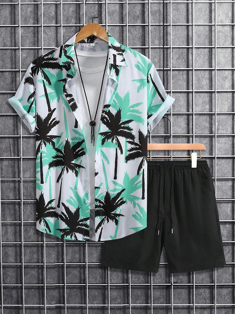 Hawaiian Men's Short Sleeve Shirt And Beach Shorts Set Beach Party Men's Shorts Summer Vacation Fashion Men's Casual Shirt