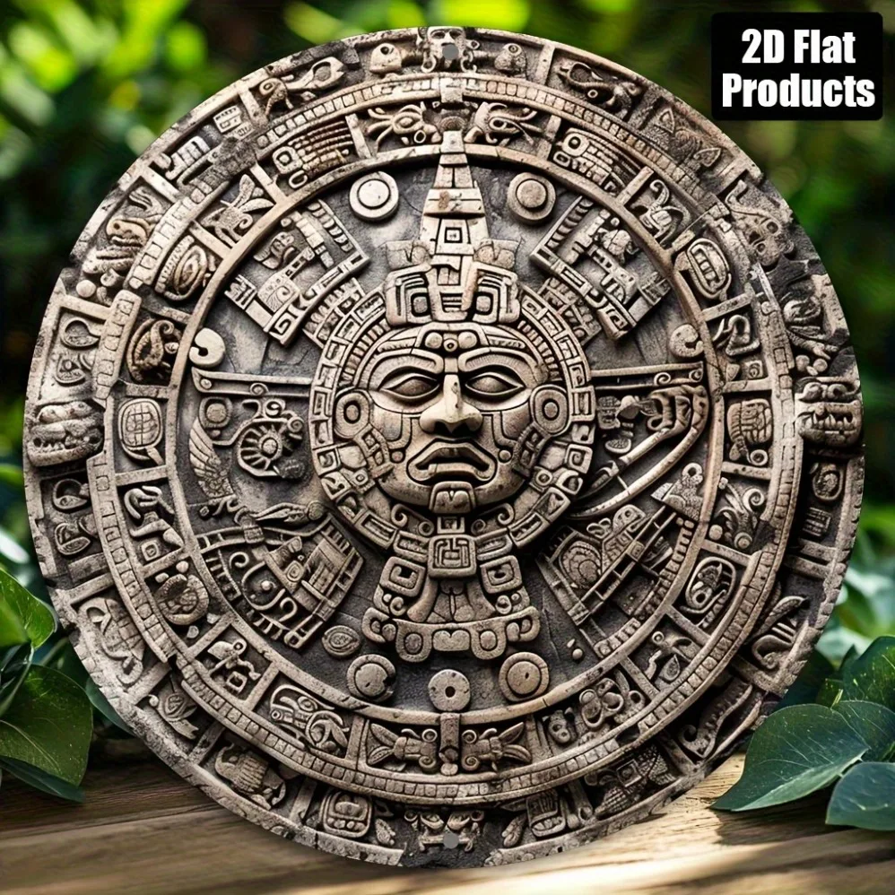 

2D Flat, Aztec Calendar Sun Motif, Classic Cultural Design for Mother’s Day, Halloween -Durable Wall-Mounted Home Decoration