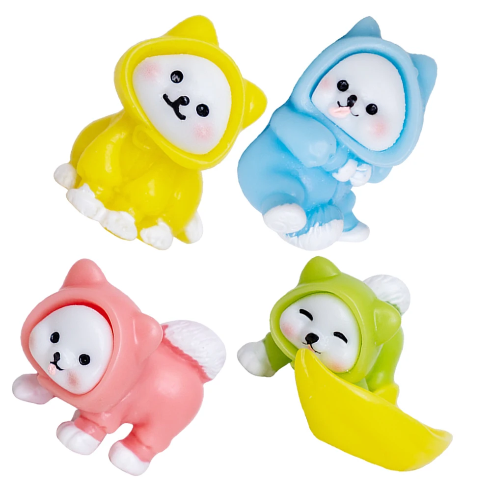 4 Pcs Raincoat Puppy Decorations Resin Dog Statue Figurines Statues Ornament Mini Ornaments Figures