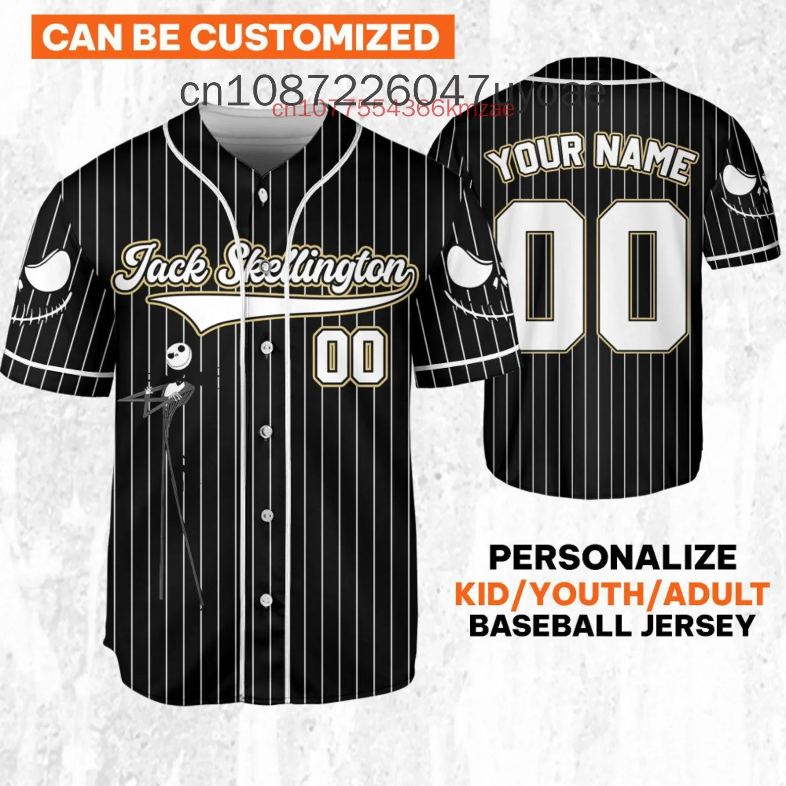 

Мужская и женская бейсбольная майка Disney Jack Skellington с короткими рукавами, семейная детская бейсбольная футболка, повседневная спортивная одежда